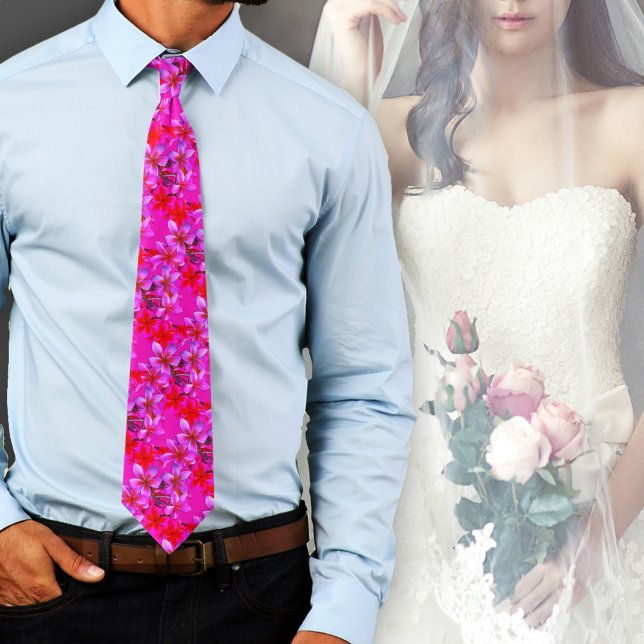 Corbata Neon Hawaiian Flowers Plumeria Frangipani Bold (Subido por el creador)