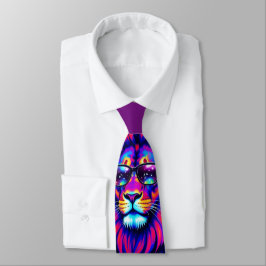 Corbata Neon Lion Party Animal – Colourful Retro Graphic