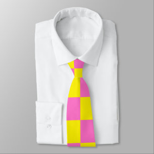 Corbata Neon Pink Yellow Checkboard Checkerboard Vintage