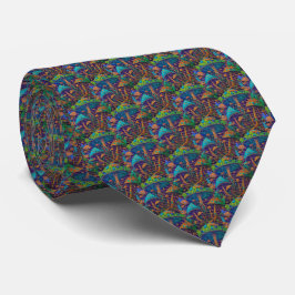 Corbata Neón Psicodélico - Patrón de Hongos