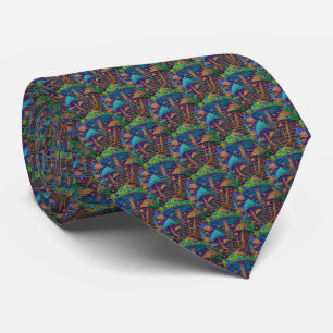Corbata Neón Psicodélico - Patrón de Hongos
