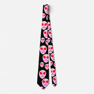 Corbata Neon Sugar Skull Pattern Halloween Black
