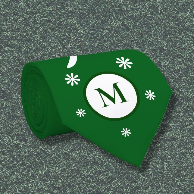 Corbata Neumático de cuello monograma de energía verde de  (Emerald Green Flower Power Monogram Neck Tie)