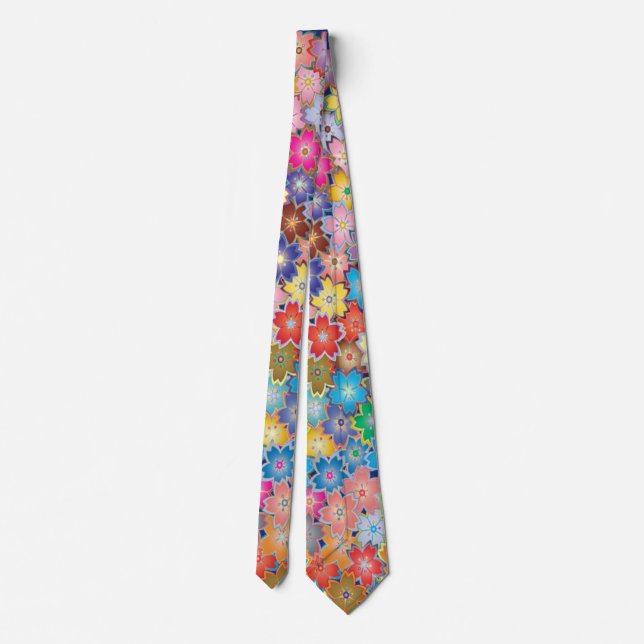 Corbata Neumático de diseño floral de primavera (Reverso)