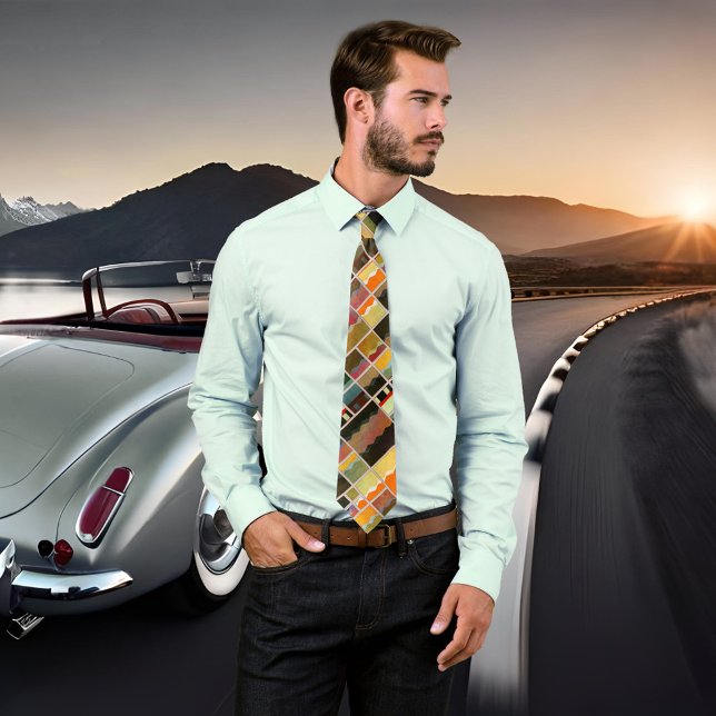 Corbata Neumático moderno de diseño de patrones de vidrio  (Tie featuring a painted geometric pattern design inspired by leaded glass.)