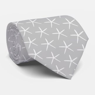 Corbata Neutral Gray Starfish Pattered Grooms Tie