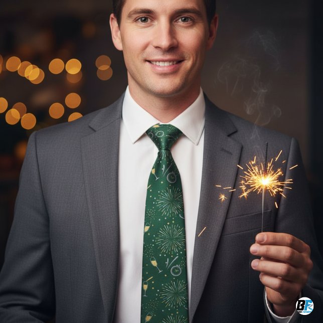 Corbata New Year's Eve Celebration Green Gold Fireworks  (Subido por el creador)