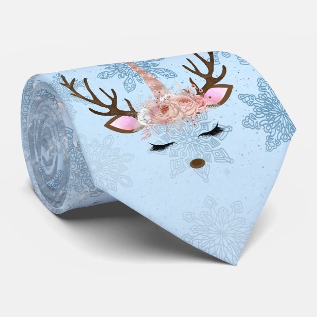 Corbata Nieves de reno de unicornio de mármol azul gitano (Enrollado)