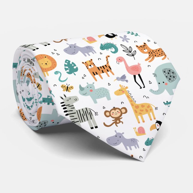 Corbata Nombre de bebé personalizado con adorables animale (Enrollado)