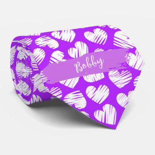 Corbata Nombre de San Valentín del corazón morado moderno 