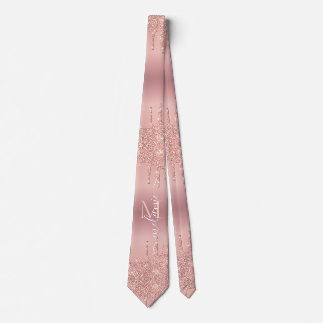 Corbata Nombre del Monograma Rosa Oro Purpurina Rubor (Anverso)