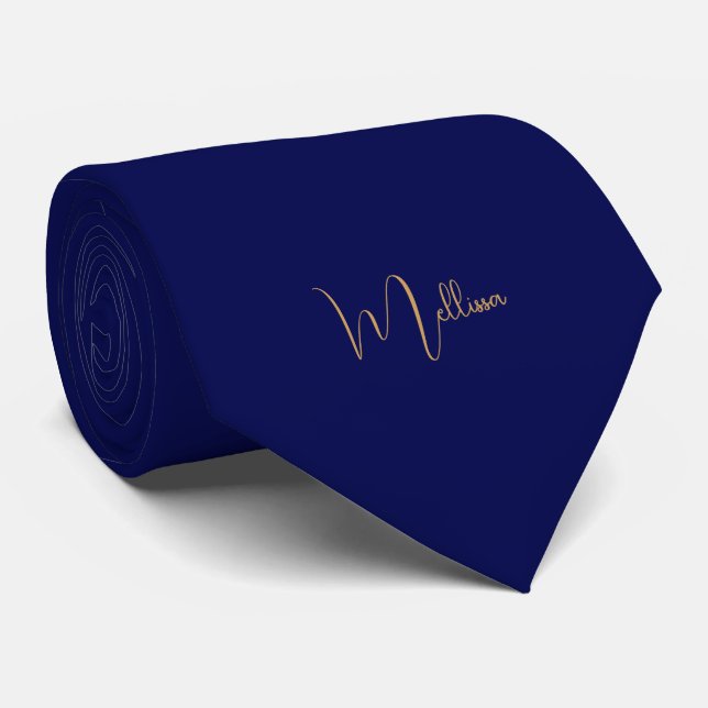 Corbata Nombre personalizado minimalista azul (Enrollado)