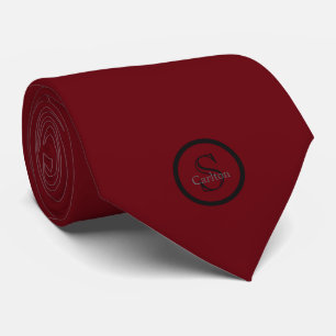 Corbata Nombre Personalizado Monograma Burgundy Negro