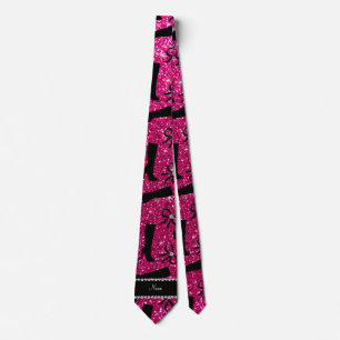 Corbata Nombre personalizado neón purpurina rosado calient