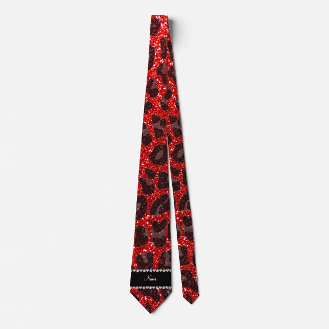 Corbata Nombre personalizado neón rojo purpurina leopardo  (Anverso)