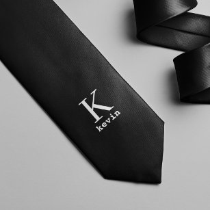 Corbata Nombre único de monograma en blanco y negro person