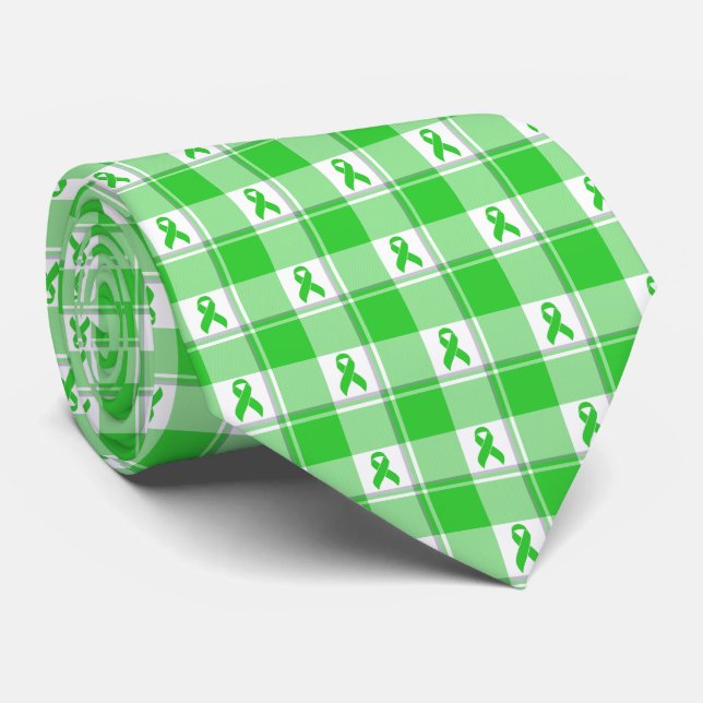Corbata Non-Hodgkin's Lymphoma Awareness Plaid Green (Enrollado)