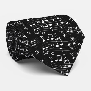 Corbata Notas de Música en Blanco y Negro