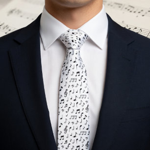 Corbata Notas de Música Negra sobre Blanco