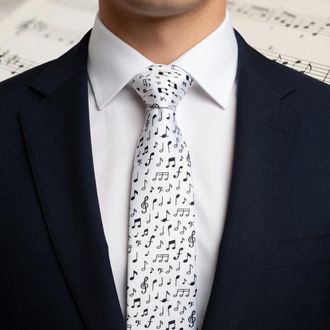 Corbata Notas de Música Negra sobre Blanco (Subido por el creador)
