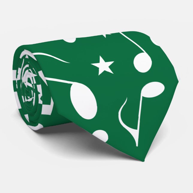 Corbata Notas musicales blancas sobre verde oscuro (Enrollado)