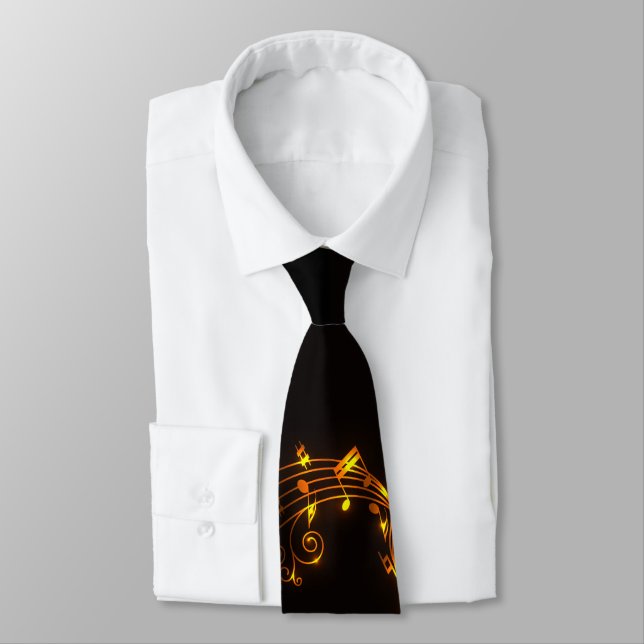 Corbata Notas musicales de Black and Gold Swirling (Atado)