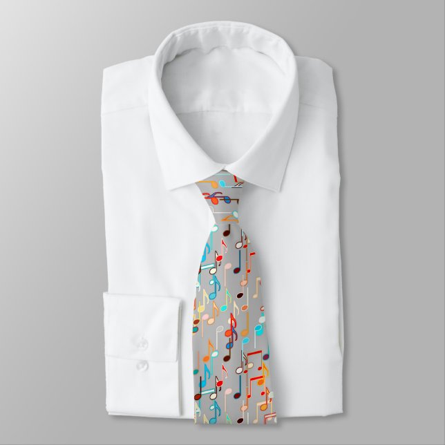 Corbata Notas musicales impresas - Gris medio, multi (Atado)