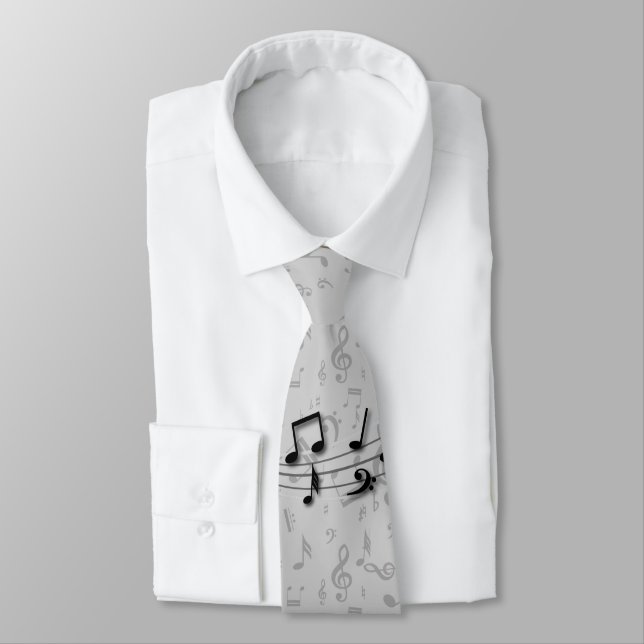 Corbata Notas musicales personalizadas en negro y gris (Atado)