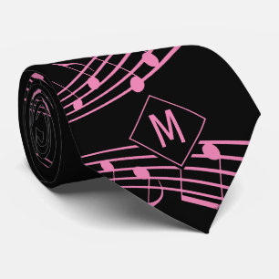 Corbata NOTAS MÚSICAS del monograma rosado negro
