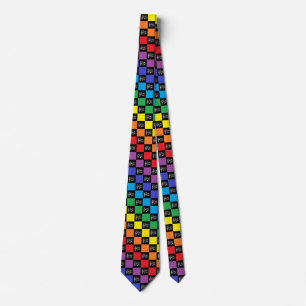 Corbata Notas negras y musicales del arco iris a cuadros