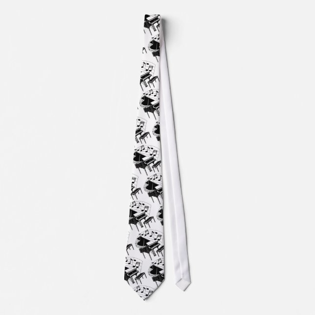 Corbata Notas que fluyen negras del piano de cola w/Black (Anverso)