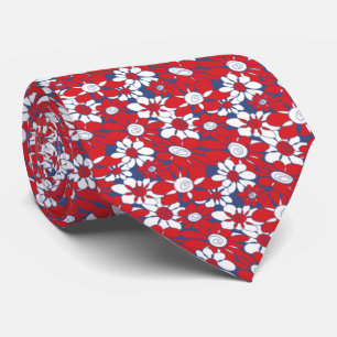 Corbata Novedad Azul Blanco Rojo Floral