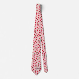 Corbata Novedad monograma de fresa de color rojo rosado