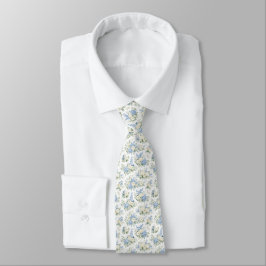 Corbata Novia Azul Polvoriento Crema Aquarela Florales Bod