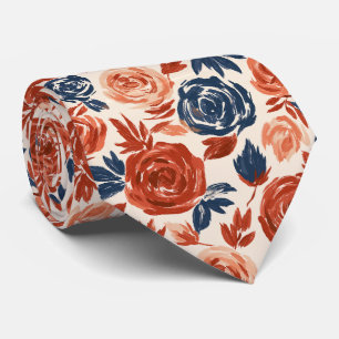 Corbata Novio de boda de otoño con estampado de rosa