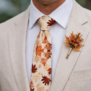 Corbata Novio de boda de otoño rústico con hojas que caen