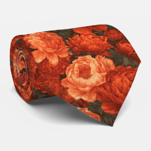 Corbata Novios con estampado de peonías Boda de flores sil