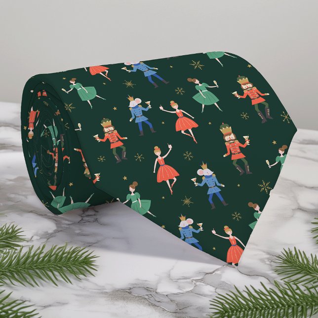 Corbata Nutcracker Christmas Cocktails Pattern w/ Monogram (Subido por el creador)