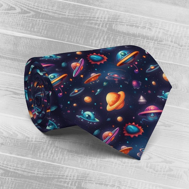Corbata Objetos voladores caprichosos planetas espacio art (Subido por el creador)