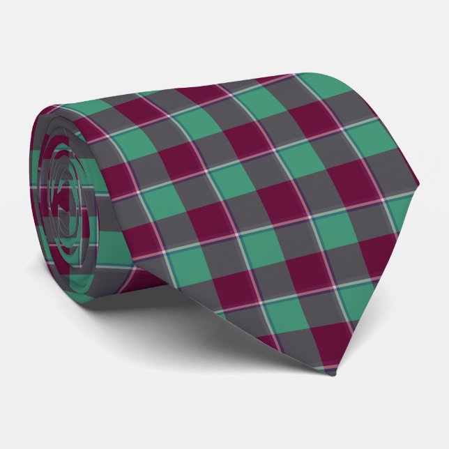 Corbata Ocean Green and Mulberry Wood Plaid Neck Tie (Enrollado)