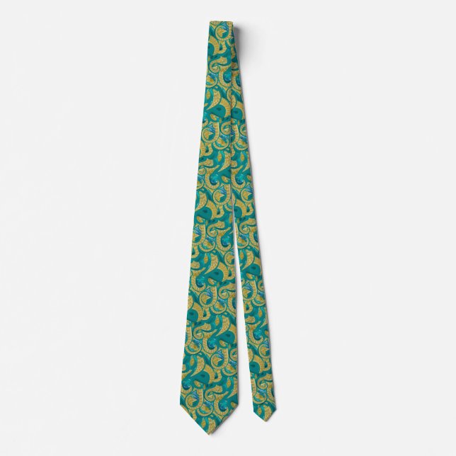 Corbata Octopus Design Nece Tie - Turquesa dorada (Anverso)