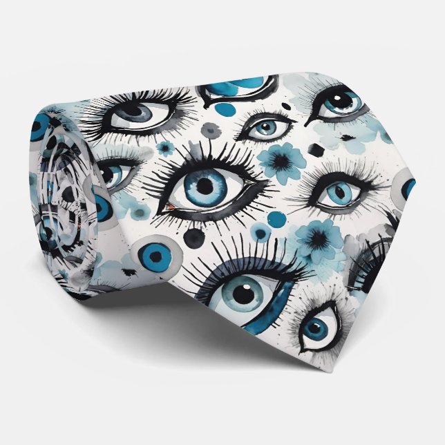 Corbata Ojos acuarelas y azotes en azul (Enrollado)