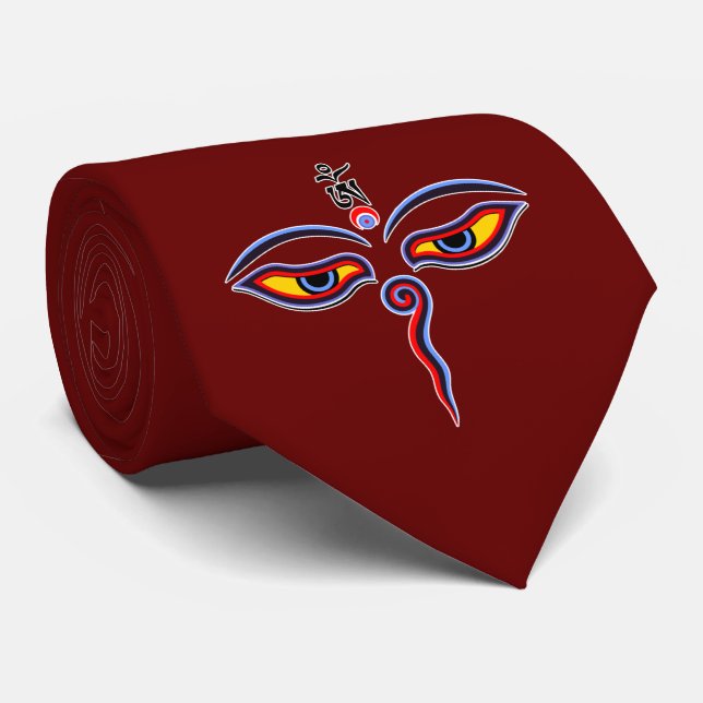 Corbata Ojos de la Sabiduría de Buda - ojos del templo Bod (Enrollado)