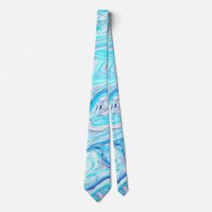 Corbata Ola azul de mármol de textura líquida abstracta