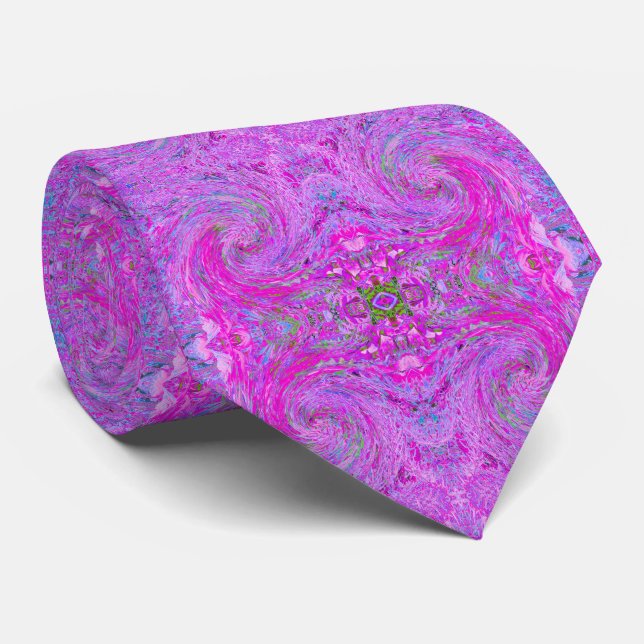 Corbata Ola de follaje abstracto girado rosa caliente impr (Enrollado)