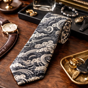 Corbata Ola Japonesa Arte Oceánico Elegante Inspirado