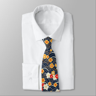 Corbata Ola Japonesa De Flor De Ciruelo En Patrón Floral D
