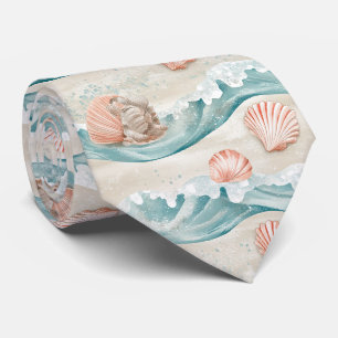 Corbata Olas de agua serena con motivo de coral y estrella