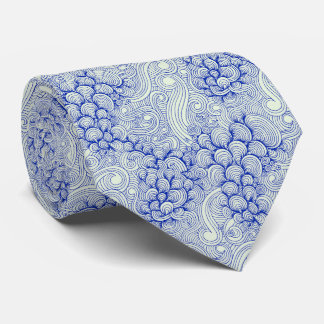 Corbata Olas de Océano Azul y Patrón de Conchas Marinas