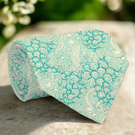 Corbata Olas de Océano Turquesa y Patrón de Conchas